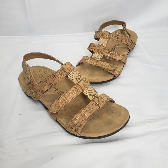 Vionic amber adjustable gold cork open toe sandal tan 8 - Picture 1 of 7